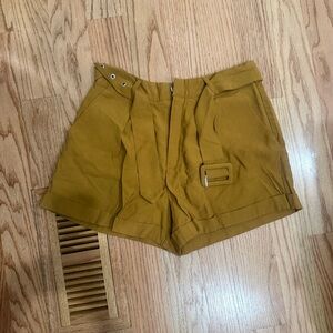 Forever 21 Mustard High-Waist Tie-Belt Shorts